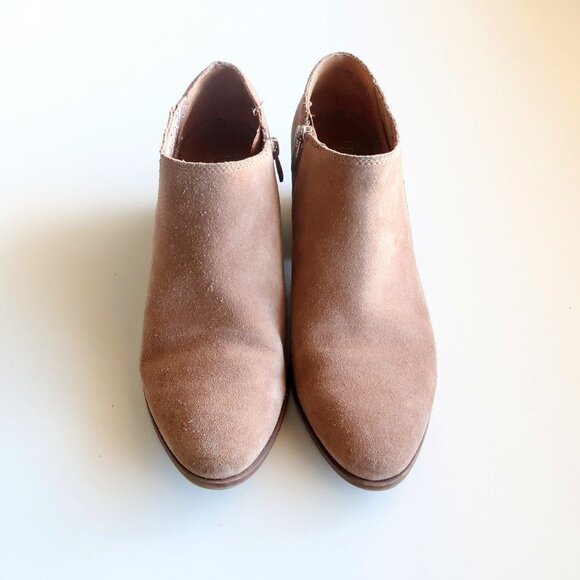 Franco Sarto Dylann Taupe Suede Leather Block Heel Western Ankle Boots Booties W - Picture 3 of 15